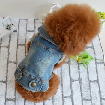 2019 kisállat, kutya ruha Teddy VIP maci kisállat-őszi-téli ruházat karcolás minta Farmer Mellény Kép