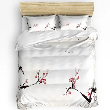 Kínai Stílusú Virág Plum Blossom Táj 3pcs Ágynemű Szett Dupla Ágy Otthon Textil Paplan paplanhuzat Fedezze Párnahuzat Kép