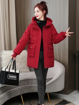 Túlméretes Vastag Alkalmi Kapucnis Sustans Zubbonyok Pamut Téli Kabátok Női Hosszú Kabát Koreai Divat Office Lady Ruhák Kép