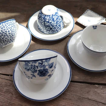 Amerikai Stílusú Kék-Fehér Kávés Készlet Kerámia Bögre Tej Kupa Roland L Haza Délutáni Tea teáscsésze Kép