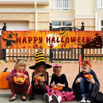 Halloween Betűkkel Banner Sütőtök Fa Mintás Háttérrel Ruhát Halloween Dekoráció Az Otthoni Kerti Party Dekoráció Kép