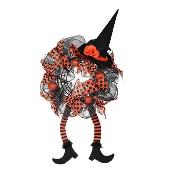 Halloween Koszorút Bejárati Ajtót, Boszorkány Kalap, a Lábad, Dekoratív Halloween Boszorkány Koszorút Fesztivál Tornácon Ablak Kép