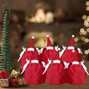 10 Db Karácsonyi Ajándék Táska Piros Mikulás Bársony Felhívni A String Candy Táskák Ajándék Csomagolás Zsák Dropshipping Dekoráció 2023 Navidad Kép