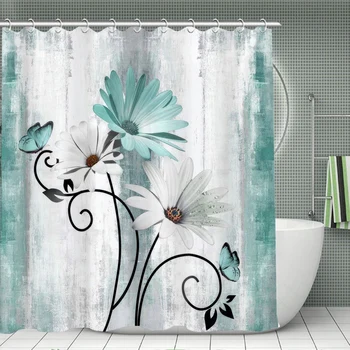 Folwer Nyomtatás zuhanyfüggöny Fürdőszobai Kellékek Kiváló minőségű Vízálló Fürdőszoba Dekorációs Horog Kép