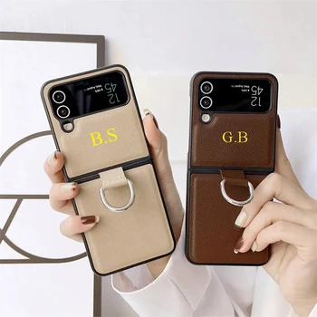 Testreszabás Testreszabás Neve Bőr Telefon Tok Samsung Galaxy Z Flip 3 4 Ütésálló Védő Fold Borító Kép