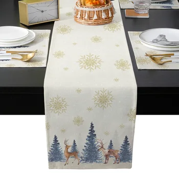 A Karácsony A Téli Fa Hópihe Elk Asztali Futó Meghatározott Luxus Esküvői Asztal Dekoráció, Terítő Étkező Asztal Dekoráció Placemats Kép