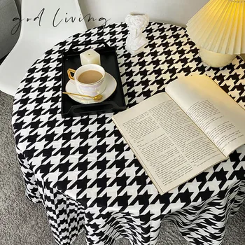 Tea asztal terítő Klasszikus fekete-fehér pepita kockás kerek asztal terítő Kép