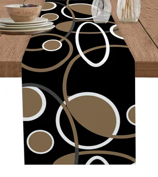 Barna Fekete Geometrikus Absztrakt Mintás Asztali Futó Esküvői Dekoráció Asztalterítő Karácsonyi Parti Kávézó Asztal Dekoráció, Terítő Kép