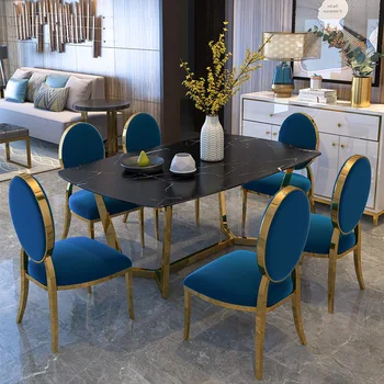 Fény luxus modern étkező bútorok rock lemez, étkező asztal, étkező szék, rozsdamentes acél, arany keret, étkező asztal Kép