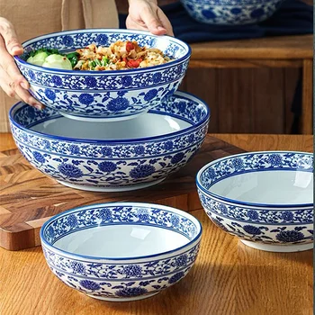 Kék-Fehér Porcelán Étkészlet Kerámia Tálat Japán Edények Dekoratív Tésztás Tál Levest Otthon Konyhai felszerelések Kép