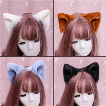 2pcs=1Pair Japán Lolita Anime Haj Klipek Aranyos Szőrös Macska Füle Hajtű Fejfedőt Cosplay Jelmez Snap, A Lányok, Haj Tartozékok Kép
