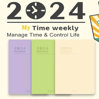 Kinbor 2024 Napirend Terv Notebook Kezében Könyvet Két Nap az Egyik Oldalon Time Management PU Megjegyzés könyv Todolist Jegyzettömb Írószer Kép