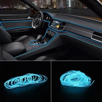USB Jég Kék Autó Belső Légkör, Világos Szalag Rugalmas Neon Lámpa Egyetemes Autóipari Belső Hangulatot LED Cső Világítás Kép