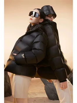 2023 Fekete Kabát Női Kabát Szilárd Divat Amerikai Streetwear Y2K Kacsa Le a Tollat, Női Téli ÚJ Állni Gallér Outwear Kép
