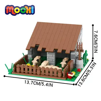 MOOXI Farm Street View Disznóól Állat Ól Modell DIY Blokk Épület Tégla fejlesztő Játék Gyerekeknek Ajándék darabokat Össze MOC3032 Kép