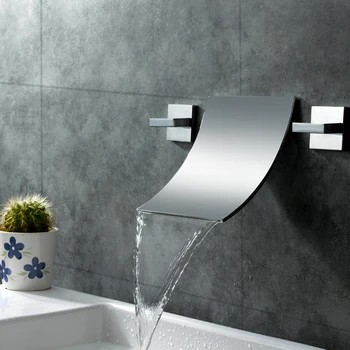 Luxus fürdőszoba design 2 kezeli a vízesés csaptelep króm,réz-medence csaptelep,fali-medence csaptelep Kép