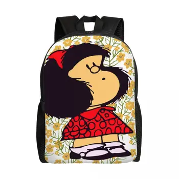 Mafalda, Virágok Laptop Hátizsák Férfiak a Nők a Divat Bookbag a Főiskolai Diákok Argentína Manga Quino Rajzfilm Táska Kép