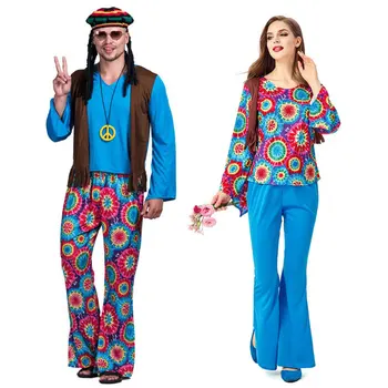Felnőtt Retro 60-as 70-es évek Hippi Szeretik a Békét, Jelmez Cosplay Nők, Férfiak, Párok, Halloween Purim Party Jelmezek jelmez Kép