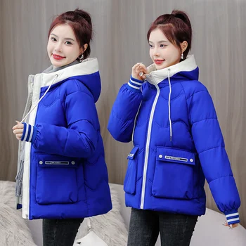 Téli Kabát Női Zubbonyok 2023 Koreai Divat Le Pamut Kabát, Hosszú Ujjú Kapucnis Parka Alkalmi Cipzár Laza Hó Viselni Kabát Kép