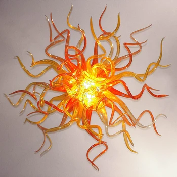 A Modern LED Csillár olasz Kézzel Fúvott Üveg Medál Fények lakberendezési Narancs, Borostyán Virág Lámpa Kép