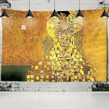 Gustav Klimt Olaj Festmény, Gobelin Falra Csók Arany Absztrakt Művészet Dekoráció Poliészter Takaró, Jóga Matrac Haza Hálószoba Művészet Kép