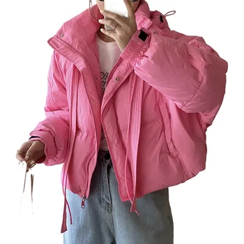 Új 2023 Téli Ruhát A Nők Koreai Hosszú Ujjú Kapucnis Megvastagodott Kenyér Bélelt Kabát Divat Női Szilárd Laza Ok-Okozati Kabát Kép