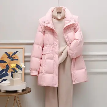 2023 Új Őszi Téli Lace-up Pamut Kabát Női Divat Cipzár egyszínű Vastag Kabát Alkalmi VintageWarm OutwearL145 Kép