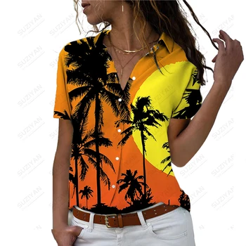 Nyáron új női póló tengerparti kókusz fa 3D nyomtatott hölgy alkalmi ing nyaralás stílus női póló divat trend női póló Kép