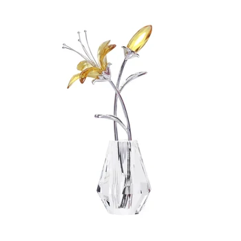 Kristály Virág Figura Üveg Váza, Kézzel Készített Virágok, Csokrok Fél Kép