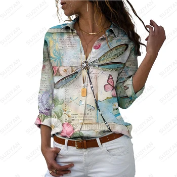 2023 új női póló pillangó szitakötő 3D nyomtatott hölgy ing aranyos casual stílus női póló divat trend laza hölgy póló Kép
