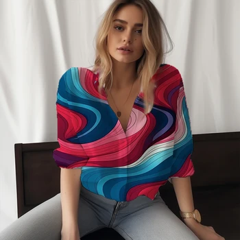 2023 új női póló szín hullám 3D nyomtatott hölgy ing gyönyörű alkalmi stílus női póló divat trend női póló Kép