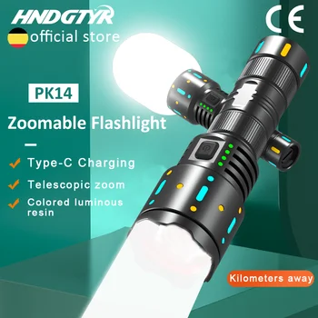 Újonnan Ukraj Erős Nagyítható LED Zseblámpa Szuper Fényes Kemping Felszerelés Power Bank Fény Halászati USB-C az Újratölthető 5000mAh Kép