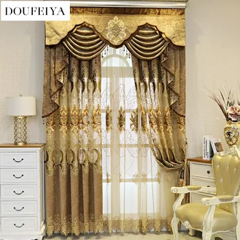 Évjárat Függönyök Nappali Étkező Hálószoba Európai Luxus Arany Chenille Hímzett Áttört Kép