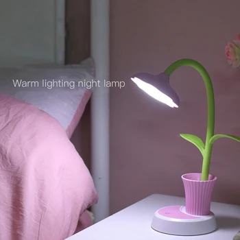 USB Feltölthető LED 2 1 Nap Flowerwith tolltartó Szem Védelme Éjszakai Fény Dekoratív Szabályozható Touch Multi-Function asztali Lámpa Kép