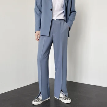Őszi Új Egyenes, Széles Láb Nadrág a Férfiak Bő Üzleti Alkalmi Kendő koreai Divat Nadrág Streetwear Férfi Kék Khaki Kép