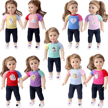 Baba Ruhák Nyári póló, Kézzel készült Pamut Pólók & Maximum 16-18 hüvelyk ,43 cm Baby Doll Egyszarvú Matricák DIY Játékok Lányoknak Ajándék Kép
