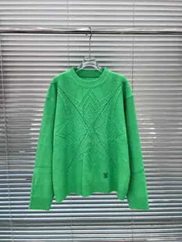 2023 új L Üreges jacquard szilárd színű pulóvert, virágos hímzéssel kötött legénység nyak pulóver pulóver Kép