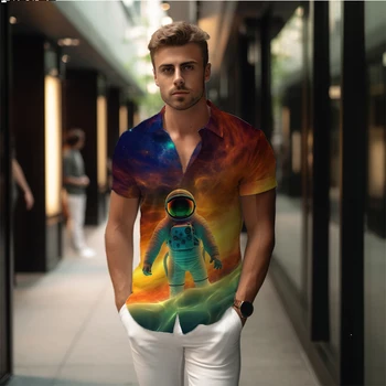 Nyáron új férfi ing űrhajós 3D nyomtatott férfi ing, alkalmi stílus, férfi ing, divat, trend, kiváló minőségű férfi ing Kép
