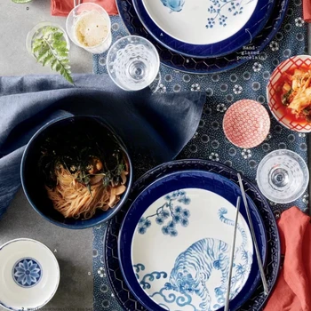 Vintage Kék, Fehér, Kerámia tálat a Chinoiserie Design a Hazai, mind a Nyugati Használatra Szolgál, valamint Dekoráció Kép