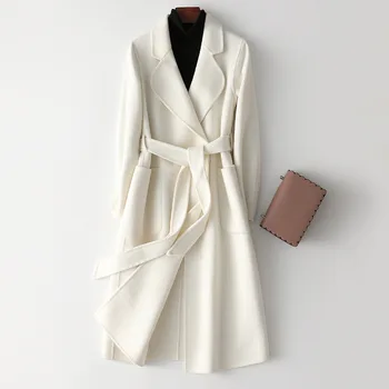 A Nők Sűrűsödik Kétoldalas Kasmír Kabát Egyszínű Slim Zsebében Öv Gyapjú Kabát 2023 Őszi Téli Divat Egyszerű Stílus Kabát Kép