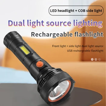 LED erős fény sürgősségi zseblámpa, USB-töltés, zseblámpa oldalon fény Kép