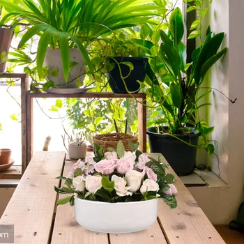 Fehér Ültetvényes Pot Kerámia edényfogó Állni Cserepes Állni Home Office Asztali Dísz Dekoráció Kép