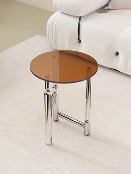 Asztalkák, Nappali Kanapé Oldalsó Asztal Kerek Üvegasztal Otthon Bútor Mobil Konzol Asztal Modern Éjjeliszekrényen Rozsdamentes S Kép