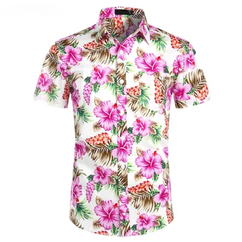 Hawaii Ing Férfi ruházat Trópusi Rózsaszín Virágos Partra Ing, Nyári Rövid Ujjú Nyaralás Ruha Alkalmi Hawaii Ing Férfi USA-XXL Kép