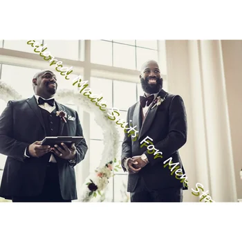Fekete Jacquard Esküvő Vőlegény Hivatalos Ruházat 2 Részes Slim Fit Printted Egyéni Plus Size Öltöny A Férfi Egyetlen Mellkasi Férfi Blézer Kép