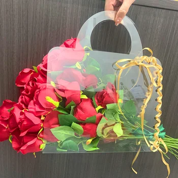 Átlátszó Virág Doboz Kezelni Hordozható Virág Csomagolás Zsák Ajándék Contatiner Kézitáska Esküvői Rose Csomagolás Fél Díszdobozban Kép