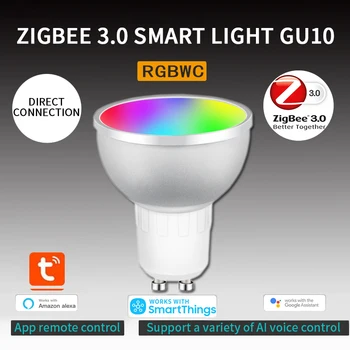 Tuya ZigBee 3.0 Smart LED Izzó 5W RGB CW hangvezérlés Éjszakai Fény Állítható Szín Okos izzó Munka Alexa, a Google Haza Kép