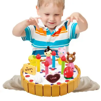 Szülinapi Torta Játék Szett Fa Vágás Születésnapi Torta Játékok Tanulási Oktatási Montessori, Mintha Játszani Tea Party Játékok Gyertya Kép