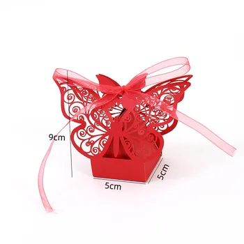 50pc Pillangó díszdobozok Nagykereskedelmi Cukorka, Csokoládé Szívességet Csomagolás Szalaggal Baba Zuhany Esküvő, Születésnapi Party Kellékek Kép