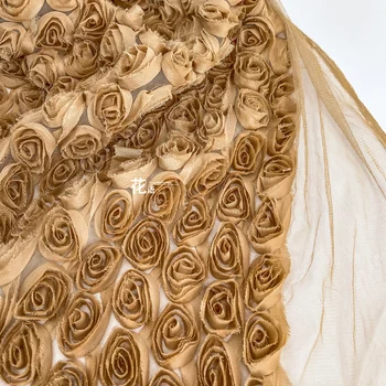 Kézzel készített Száraz Rose Barna 3D Chiffon Virág Kreatív Terítő Esküvői Ruha Kézzel készített Diy Tervező Szövet, Buli, Fesztivál, Dekoráció Kép